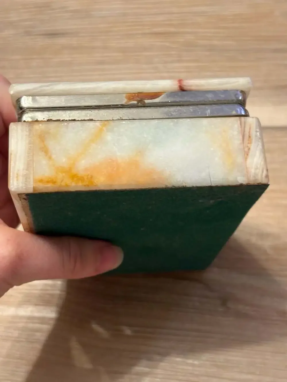 Vintage Mid-Century Italian Onyx and Chrome Trinket Box